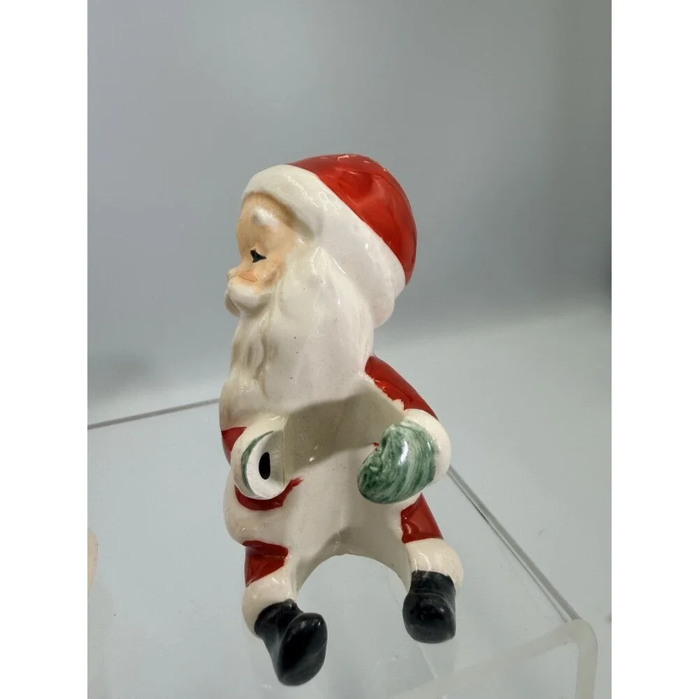 Vintage MCM JAPAN Santa & Mrs Claus Ceramic Candle Hugger Figurines Christmas